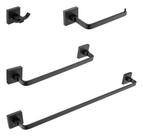 Kit Acessórios Para Banheiro Quadrado Preto Fosco 4 Peças Kit Acessórios Para Banheiro Quadrado Preto Fosco 4 Peças