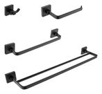 Kit Acessórios Para Banheiro Quadrado Preto Fosco 4 Peças Kit Acessórios Para Banheiro Quadrado Preto Fosco 4 Peças