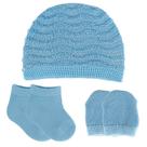 Kit Acessórios Para Bebês Azul Claro Meninos Luva Touca Meia Sapatinho 5 Peças