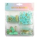 Kit acessórios para escritório: clips metal para papel, alfinetes e prendedores - verde _Dourado Kit acessórios para escritório: clips metal para papel, alfinetes e prendedores - verde _Dourado