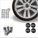 Kit Acessórios Para Roda Calota Hyundai Emblema Resinado + Tampa Ventil Cromada + Capa Parafuso