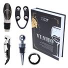Kit Acessórios Para Vinho Decoração Adega Cozinha Presente Livro Caixa Vi.nho Com Saca Rolhas Bico Dosador Anel Corta Gotas Tampa Cortador De Lacres