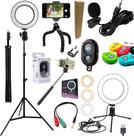 Kit Acessórios Para Youtuber Tripé Profissional Celular Câmera Microfone Lapela Luz Iluminador Ring Light + Bluetooth