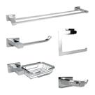 Kit Acessórios Quadrado Luxo Banheiro Inox 5 Peças Cromado Kit Acessórios Quadrado Luxo Banheiro Inox 5 Peças Cromado