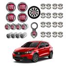 Kit Acessórios Roda Fiat 4 Emblemas Resinado 4 Tampas Antifurto e 16 Capas Parafuso Cromado