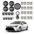 Kit Acessórios Roda Toyota 4 Emblemas Resinado 4 Tampas Antifurto e 16 Capas Parafuso Cromado