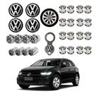 Kit Acessórios Roda VW Volkswagen 4 Emblemas Resinado 4 Tampas Antifurto e 16 Capas Parafuso Cromado