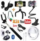 Kit Acessórios Youtuber Profissional Tripé Microfone Lapela Celular Universal Suporte Mesa Ring Light Bastão Selfie