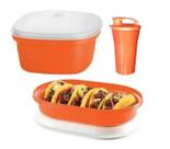 Kit Actualite Tupperware Laranja com Tampa Branca 3 peças
