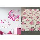 Kit Adesivo Decorativo Borboleta Rosa + 3 Toalhas de Geladeira Coruja