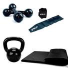 Kit Aeróbico Em Casa Caneleira 5 Kg + Colchonete + Halter 5 + Kettleberm emborrachado 4 kg