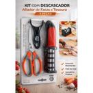 Kit Afiador de Facas Profissional + Tesoura + Descascador 3 Peças Amolador Manual Cozinha Multifunci