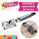 Kit Afiador e Amolador De Facas E Tesouras Cozinha Em Inox Com Cabo ABS Manual Profissional
