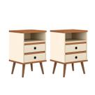 Kit Alan 2 Mesa De Cabeceira Quarto Criado Pequeno Pé PVC OffWhite