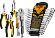 Kit Alicate Universal Bico Corte E Pressão Com Jogo De Chave Combinada 12 peças