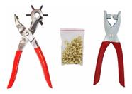 Kit Alicate Vazador Couro + Alicate P/ Ihós Com 100 Ilhoses