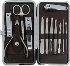 Kit Alicates Aço Pedicure Manicure Com 12 Pcs Estojo Cores Cor:Marrom