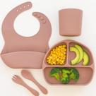 Kit Alimentação 5 Peças Kit Prato Babador Copo Silicone
