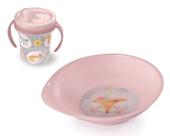 Kit Alimentação Bebê Infantil 01 Copinho Com Alça de transição + 01 Pratinho Tigela Decorado - Plasútil