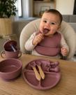 Kit Alimentação Bebê Introdução Alimentar Infantil Silicone Ventosa Rosa Escuro