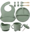 Kit Alimentação Bebê Silicone Prático E Seguro 8 Peças Verde-musgo