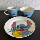 Kit alimentação de cerâmica stitch com 3 peças bowl caneca e prato de sobremesa presente