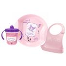 Kit Alimentação Infantil 3 peças Prato Fundo Decorado Copo Caneca Trio Com Alça E Babador Silicone - Kuromi