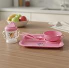 Kit Alimentação Infantil Prato Com Divisórias Para Papinha Bebê Pratinho Jogo C/ 5 Pçs Alimentação Colher Garfo Prato Garrafa E Tigela Cor Rosa