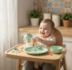 Kit Alimentação Infantil Prato Com Divisórias Para Papinha Bebê Pratinho Jogo C/ 5 Pçs Alimentação Colher Garfo Prato Garrafa E Tigela Cor Verde