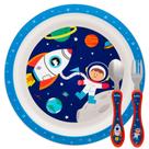 Kit Alimentação Pratinho Colher E Garfo Aventuras Astronauta Buba