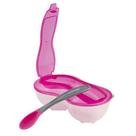 Kit Alimentação Prato com Divisória Colher de Silicone Clingo Rosa