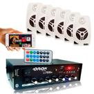Kit Amplif Som Amb 80w Mic Bluet Usb Rc7000+ 6 Caixa Brancas