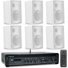Kit Amplificador Frahm Slim 4100 300W 2 Canais com 6 Caixas Acústicas New Passiva PS200 30W Branca