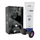 Kit Anal Plug Silicone e Joia Preto Niu e Gel Lubrificante Lubrisex