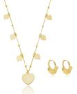 Kit Analu - Argola Corações + Colar Corações Lisos banhado em ouro 18k