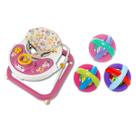 Kit Andador Antiqueda Bebê Infantil Rosa + Bola Maluquinha Chocalho Mordedor