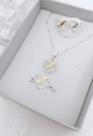 Kit Anel Brinco Pingente Coração Em Prata 925 Com Aplique De Ouro 14 K E Zircônias