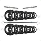 Kit Anilhas de Ferro 50 Kg + 2 Barras de 40cm + Barra de 150cm