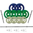 Kit Anilhas Emborrachada 30kg + 2 Barras 40cm + 1 Barra 1,50m