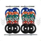 Kit Anilhas Emborrachadas 100 Kg + Barras com Presilhas