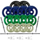 Kit Anilhas Emborrachadas 60 Kg + Barras Com Presilhas