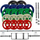 Kit Anilhas Emborrachadas 64 Kg + Barras Com Presilhas