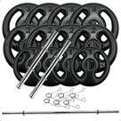 Kit Anilhas Emborrachadas Preta 24 Kg + Barras com Presilhas