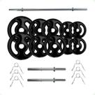 Kit Anilhas Emborrachadas Preta 30 Kg + Barras com Presilhas