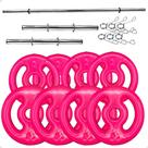 Kit Anilhas Emborrachadas Rosa 20 Kg + Barras com Presilhas