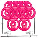 Kit Anilhas Emborrachadas Rosa 30 Kg + Barras com Presilhas