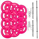 Kit Anilhas Emborrachadas Rosa 40 Kg + Barras com Presilhas