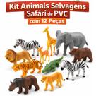 Kit Animais Safari PVC 12 Peças Brinquedo Infantil Educativo Selvagens Realistas Selva Crianças