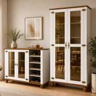 Kit Aparador Buffet Adega 135cm Com Cristaleira 2 Portas Vidro Alegra S05 Off White Nogueira - Lyam Decor