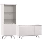 Kit Aparador Buffet Bar Living com Cristaleira Adega Vicky N01 Off White - Lyam Decor